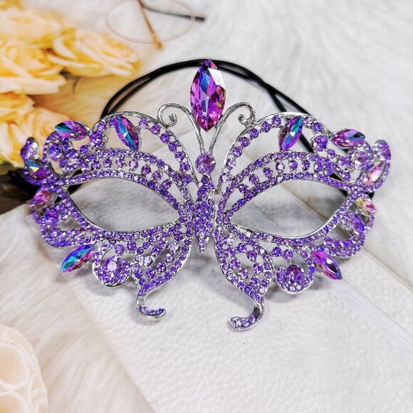 Purple Masquerade Ball Mask, Wedding Mask, Lavender Crystal Mask, Silver Mask - Picture 9 of 9